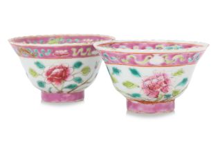 TWO FAMILLE ROSE TEA BOWLS