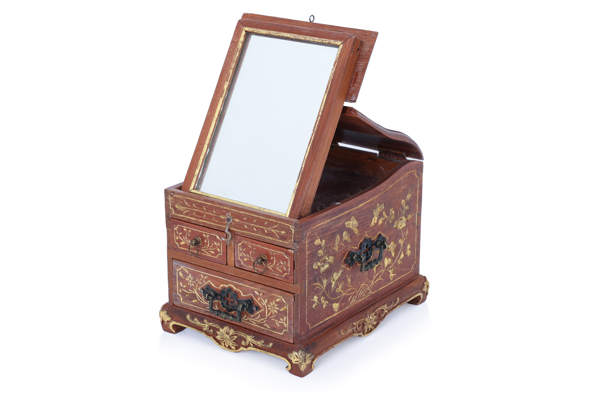 A GILT-TEAK DRESSING TABLE BOX - Image 2 of 3