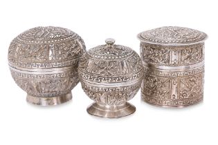 A SET OF THREE SILVER 'PHOENIX' SIREH BOXES