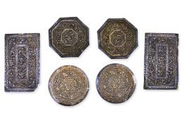 A GROUP OF SIX SILVER PILLOW ENDS