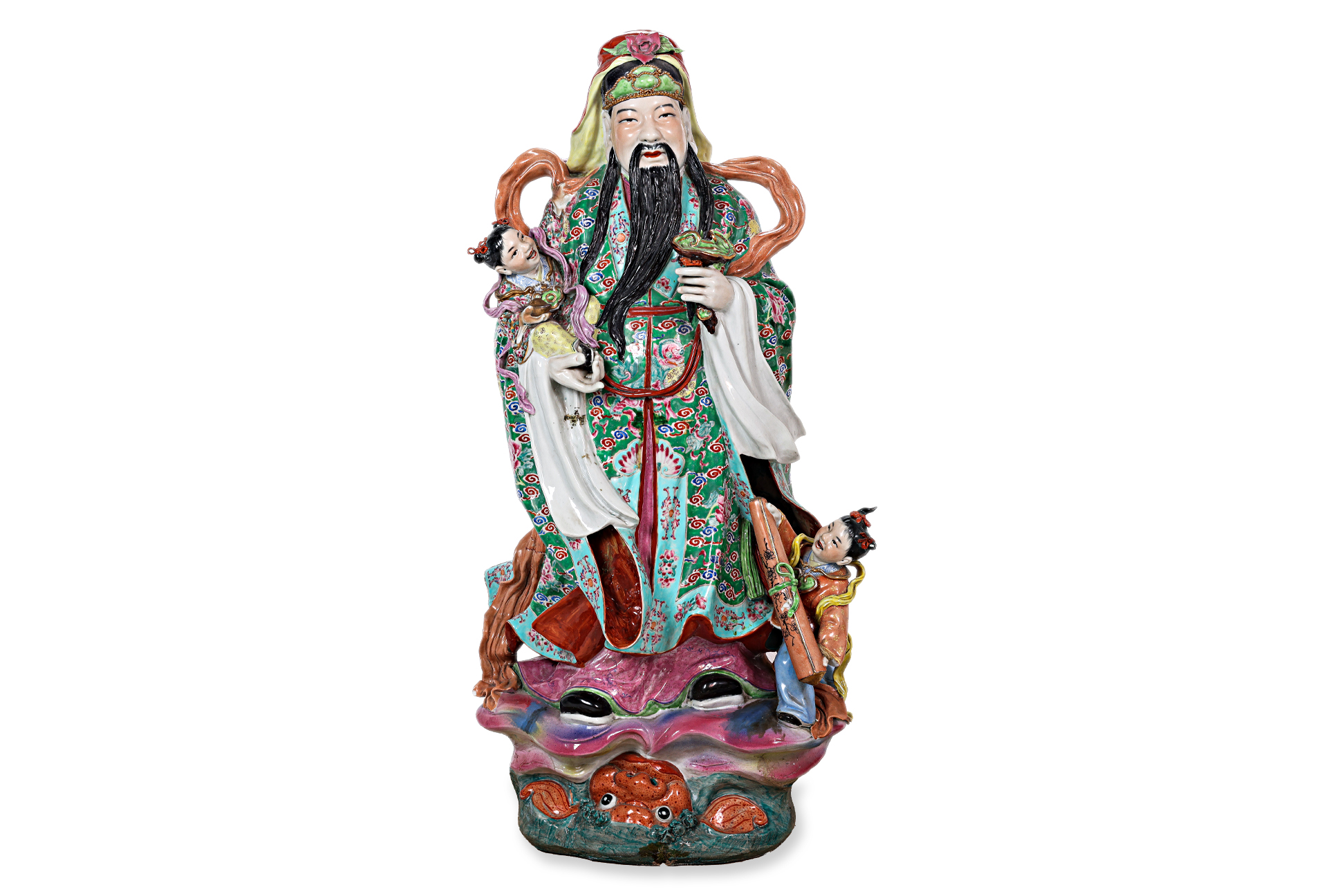 A VERY LARGE SET OF THREE FU, LU SHOU PORCELAIN FIGURES - Image 5 of 22