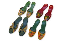 FOUR PAIRS OF BEADED SLIPPERS
