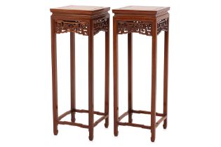 A PAIR OF ROSEWOOD PEDESTAL STANDS
