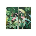 FOUR LARGE FRAMED PANELS OF TROPICAL WALLPAPER