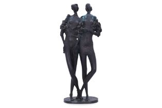 ARTIST UNKNOWN - A BRONZE SCULPTURE OF TWO FEMALE FIGURES