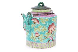 A LARGE PERANAKAN FAMILLE ROSE PORCELAIN TEAPOT