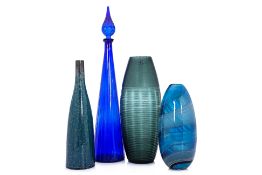 A GROUP OF FOUR GLASS AND POTTERY VASES