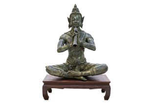 A LARGE THAI BRONZE FIGURE OF A SEATED MUSICIAN