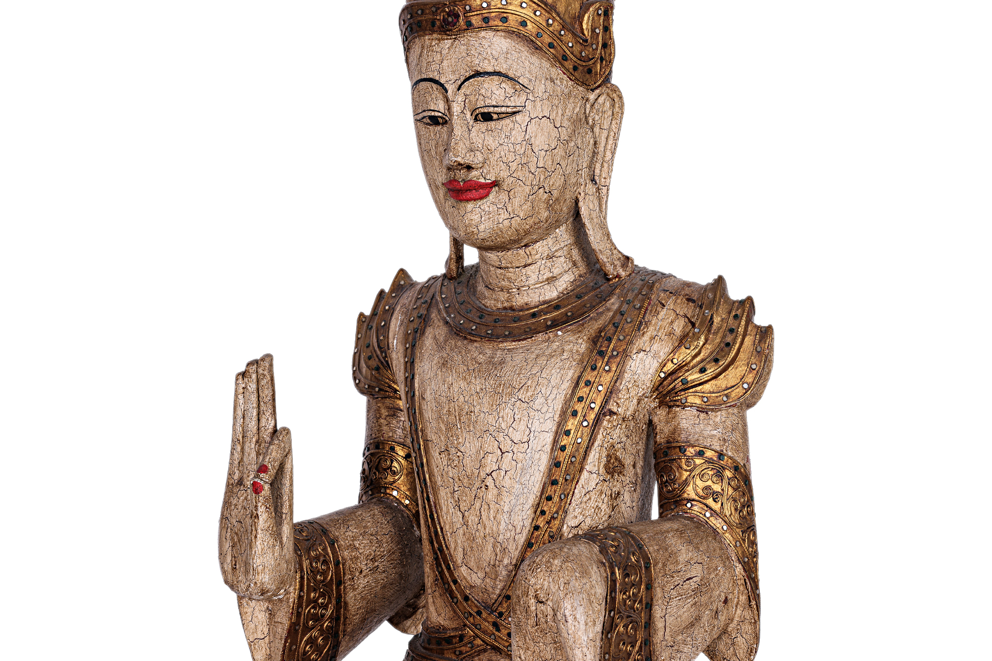 A VERY LARGE SOUTH-EAST ASIAN CARVED WOOD FIGURE OF BUDDHA - Image 3 of 3