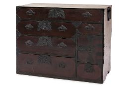 A JAPANESE IRON MOUNTED TANSU CHEST