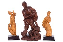 A GROUP OF THREE CHINESE CARVED WOOD FIGURES