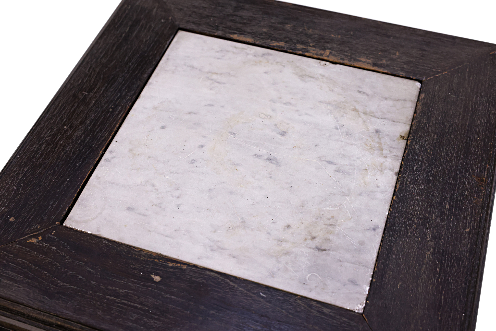 A PAIR OF MARBLE INSET HARDWOOD SIDE TABLES - Image 2 of 2