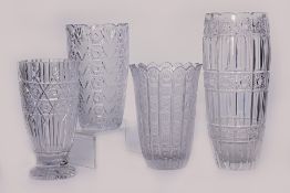 A GROUP OF FOUR LARGE BOHEMIA AND OTHER CRYSTAL VASES