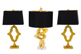 A GROUP OF GOLD FINISH TABLE LAMPS