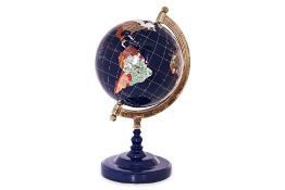 A SPECIMEN HARDSTONE INLAID TABLE GLOBE