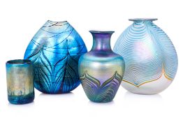 A GROUP OF FOUR IRIDESCENT ART GLASS VASES BY VARIOUS MAKERS