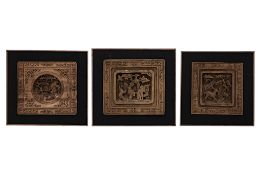 A GROUP OF THREE WOOD CARVED WALL PANELS