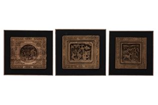 A GROUP OF THREE WOOD CARVED WALL PANELS