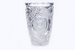 A BOHEMIAN CUT CRYSTAL VASE