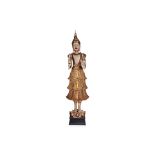 A VERY LARGE SOUTH-EAST ASIAN CARVED WOOD FIGURE OF BUDDHA