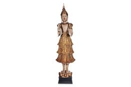 A VERY LARGE SOUTH-EAST ASIAN CARVED WOOD FIGURE OF BUDDHA