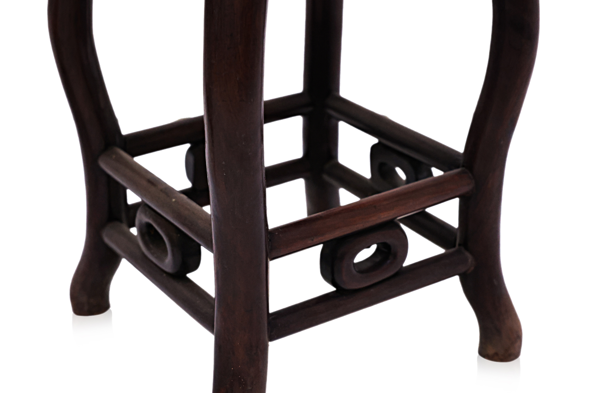 A PAIR OF MARBLE INSET HARDWOOD STOOLS - Image 3 of 3