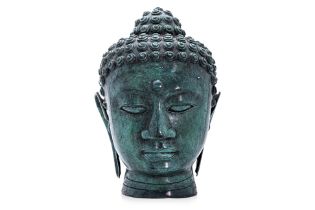 A LARGE SOUTH-EAST ASIAN BRONZE HEAD OF BUDDHA