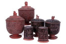 THREE PAIRS OF BURMESE LACQUER BOXES AND COVERS