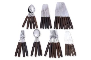 A PART SERVICE OF VINTAGE ROSEWOOD & STAINLESS STEEL CUTLERY