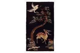 A CHINESE PICTORIAL DEER & CRANE RUG