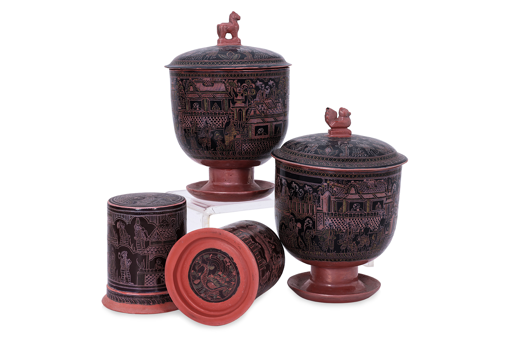 THREE PAIRS OF BURMESE LACQUER BOXES AND COVERS - Image 2 of 3