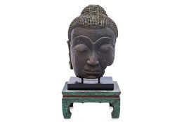 A LARGE SOUTH-EAST ASIAN BRONZE BUDDHA HEAD