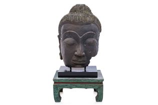 A LARGE SOUTH-EAST ASIAN BRONZE BUDDHA HEAD