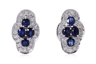 A PAIR OF SAPPHIRE CLUSTER AND DIAMOND EARRINGS