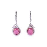 A PAIR OF PINK TOURMALINE AND DIAMOND EARRINGS