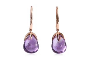 A PAIR OF AMETHYST 'EGGPLANT' DROP EARRINGS