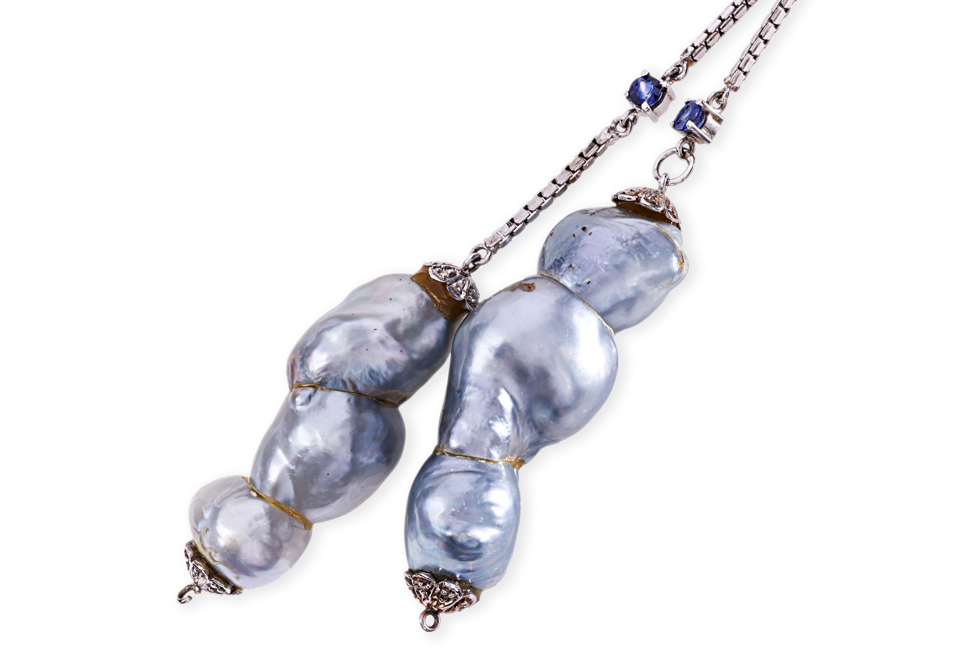 A CULTURED BAROQUE PEARL, SAPPHIRE AND DIAMOND PENDANT - Image 3 of 3