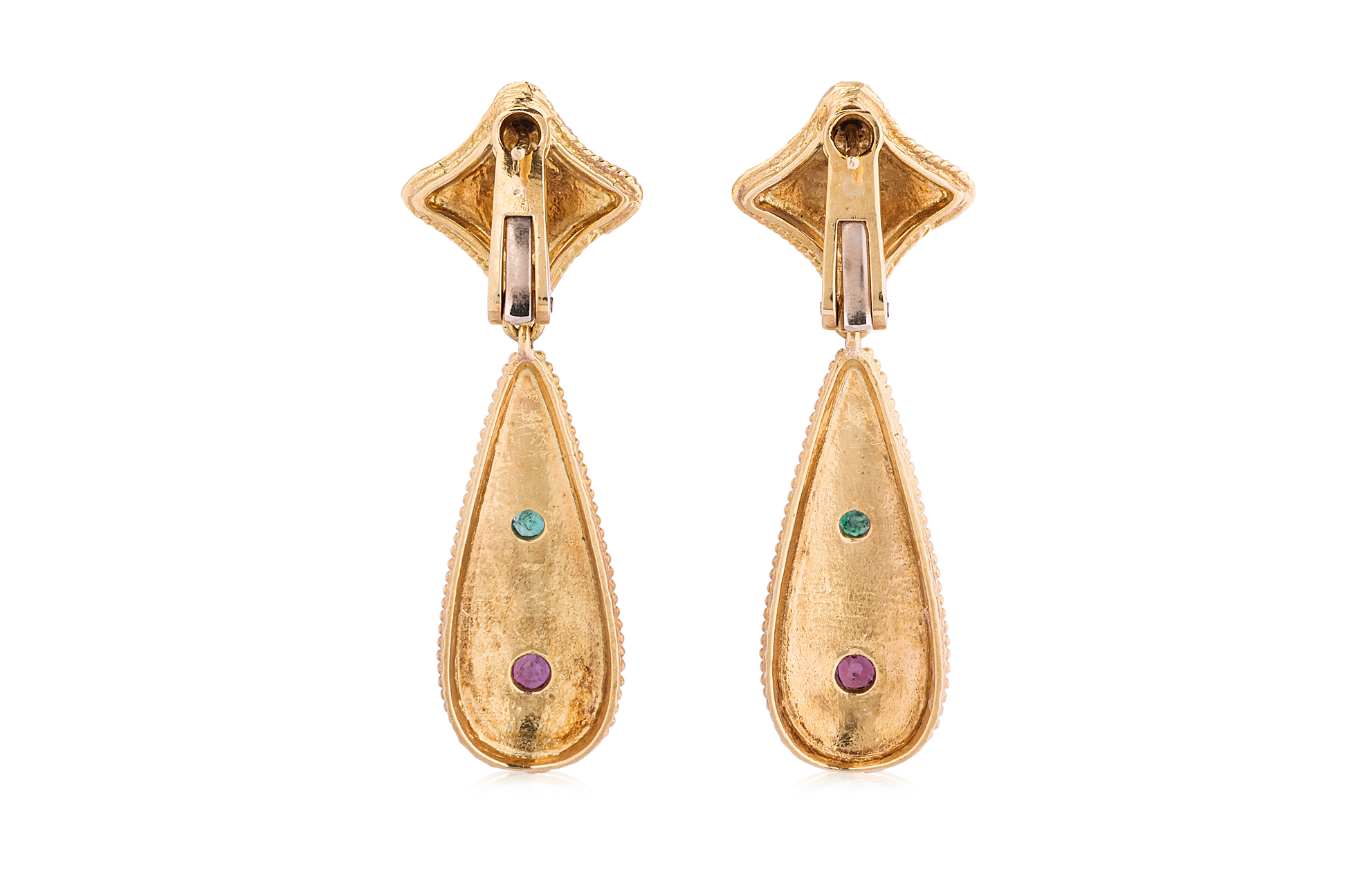 A PAIR OF REVIVAL STYLE MULTI GEM AND GOLD EARRINGS - Image 3 of 3
