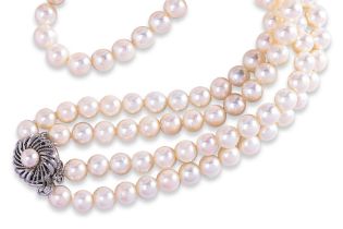 A DOUBLE STRAND AKOYA CULTURED PEARL NECKLACE