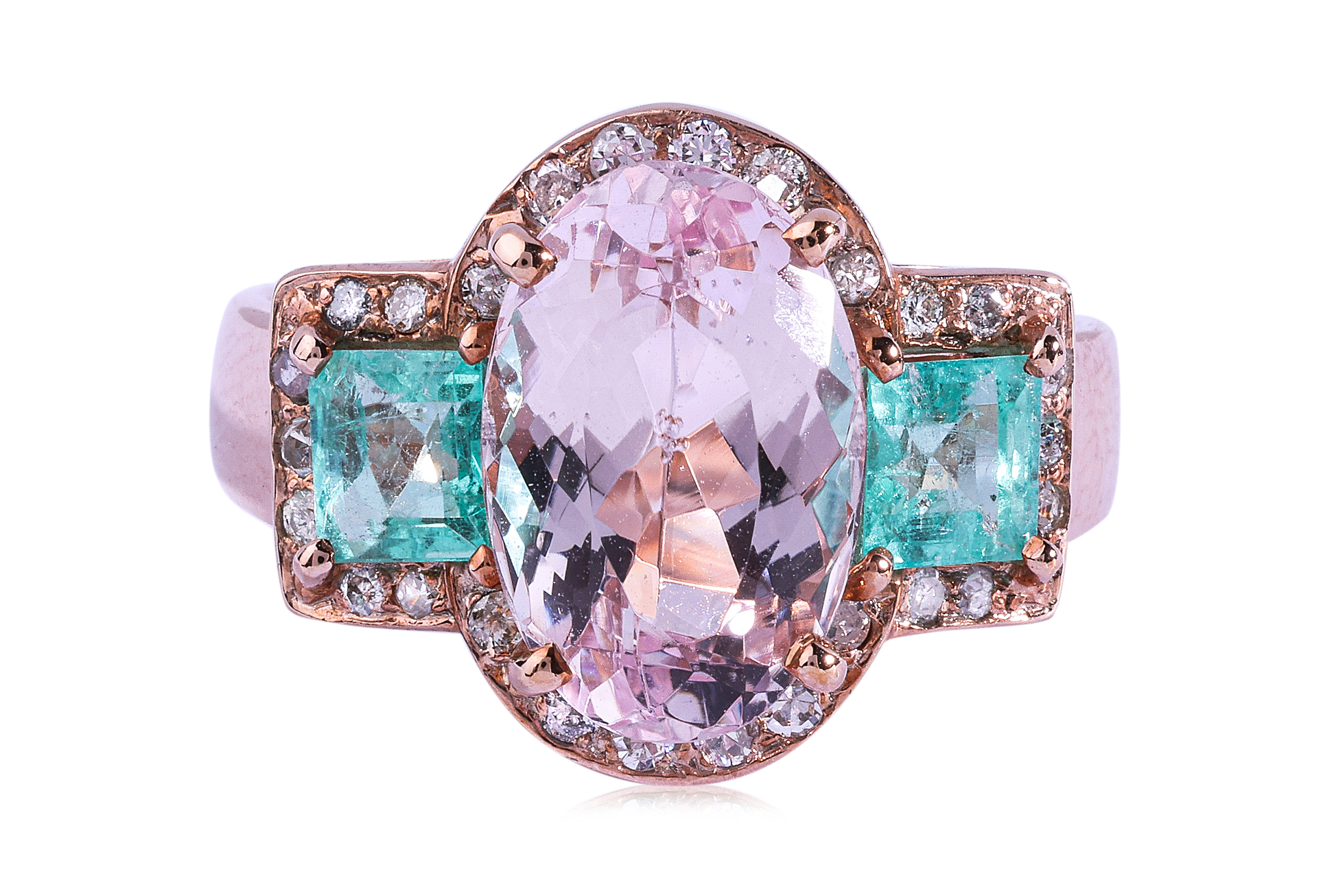 A MORGANITE, EMERALD AND DIAMOND RING - Image 2 of 4