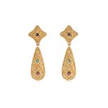 A PAIR OF REVIVAL STYLE MULTI GEM AND GOLD EARRINGS