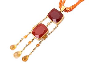 A CARNELIAN AND CITRINE 'WATERFALL' NECKLACE