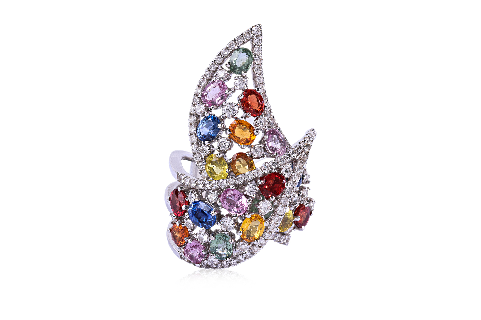 A LARGE MULTI-COLOUR SAPPHIRE AND DIAMOND RING - Image 2 of 4