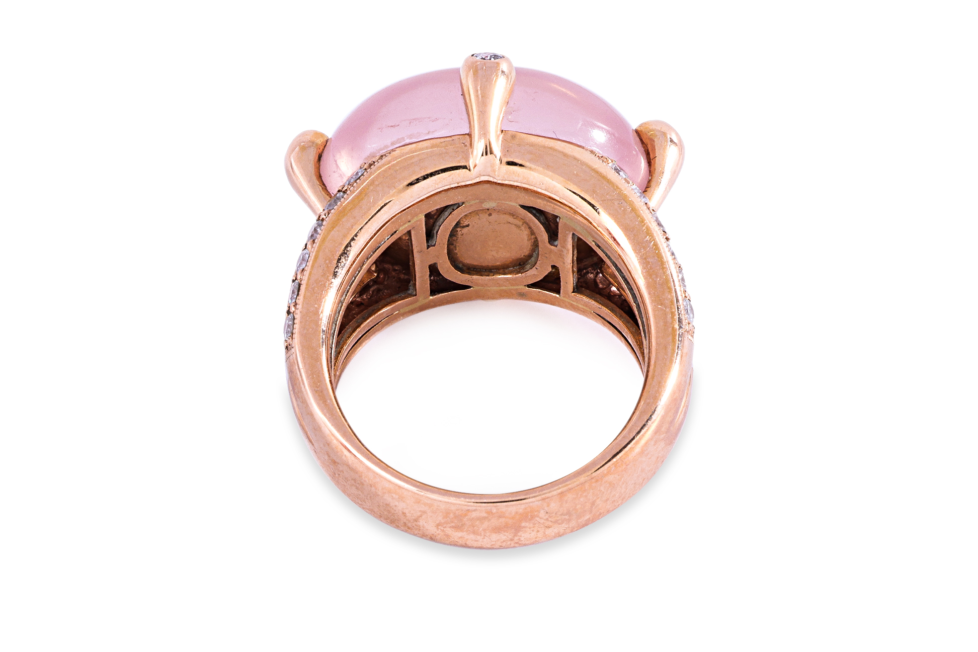 A ROSE QUARTZ CABOCHON AND DIAMOND RING - Image 3 of 4