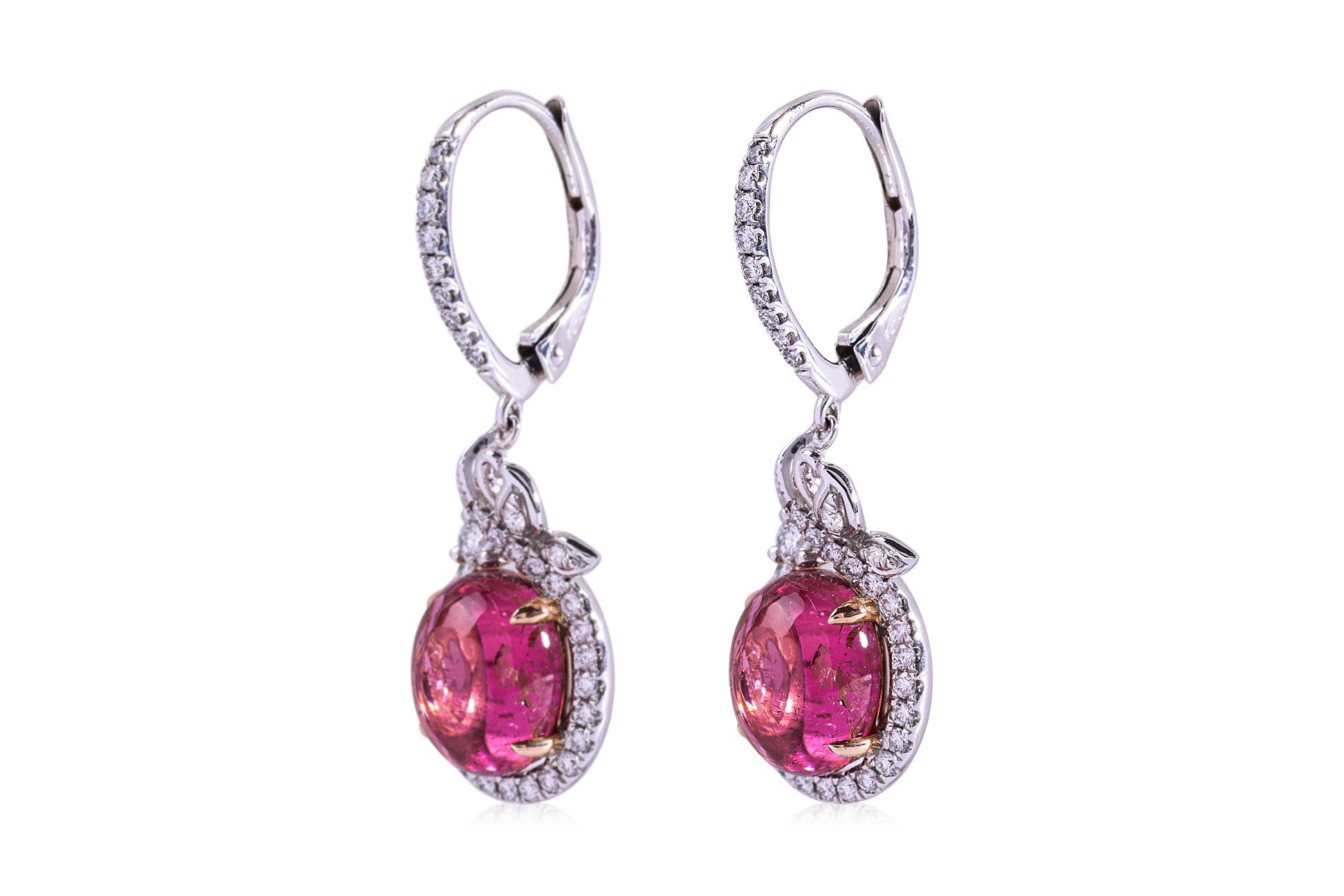 A PAIR OF PINK TOURMALINE AND DIAMOND EARRINGS - Image 2 of 4
