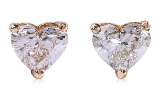 A PAIR OF HEART SHAPE DIAMOND SOLITAIRE STUD EARRINGS