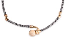 AN ITALIAN GOLD AND STAINLESS STEEL NECKLACE