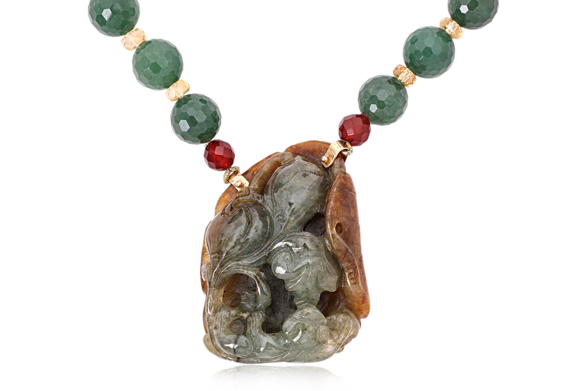 A LARGE CARVED JADE AND MULTI-GEM NECKLACE - Image 2 of 3