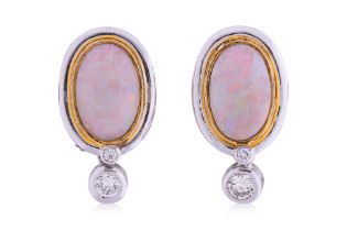 A PAIR OF OPAL AND DIAMOND EARRINGS