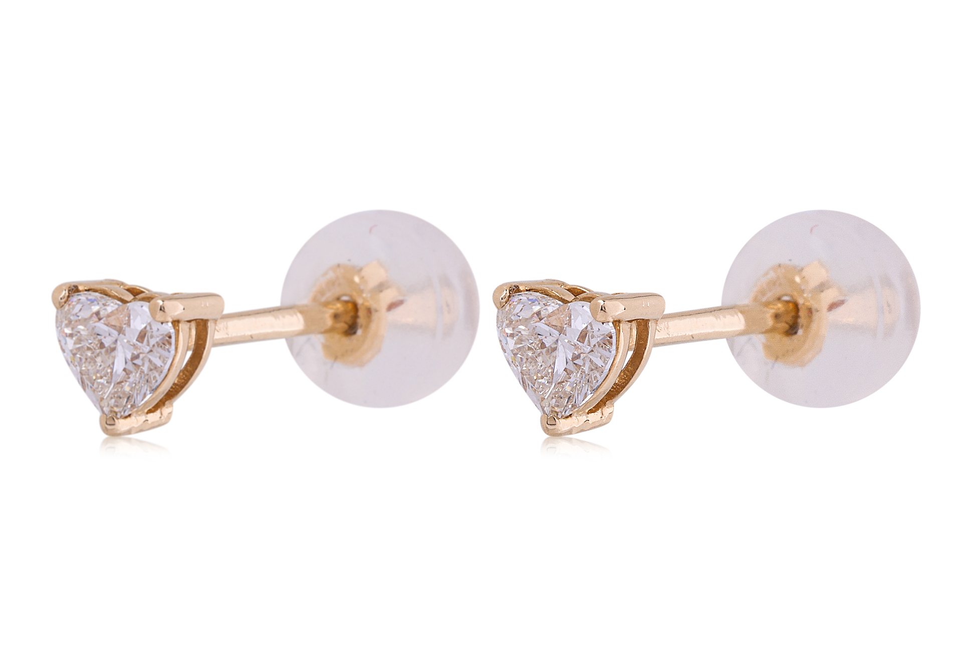 A PAIR OF HEART SHAPE DIAMOND SOLITAIRE STUD EARRINGS - Image 2 of 3